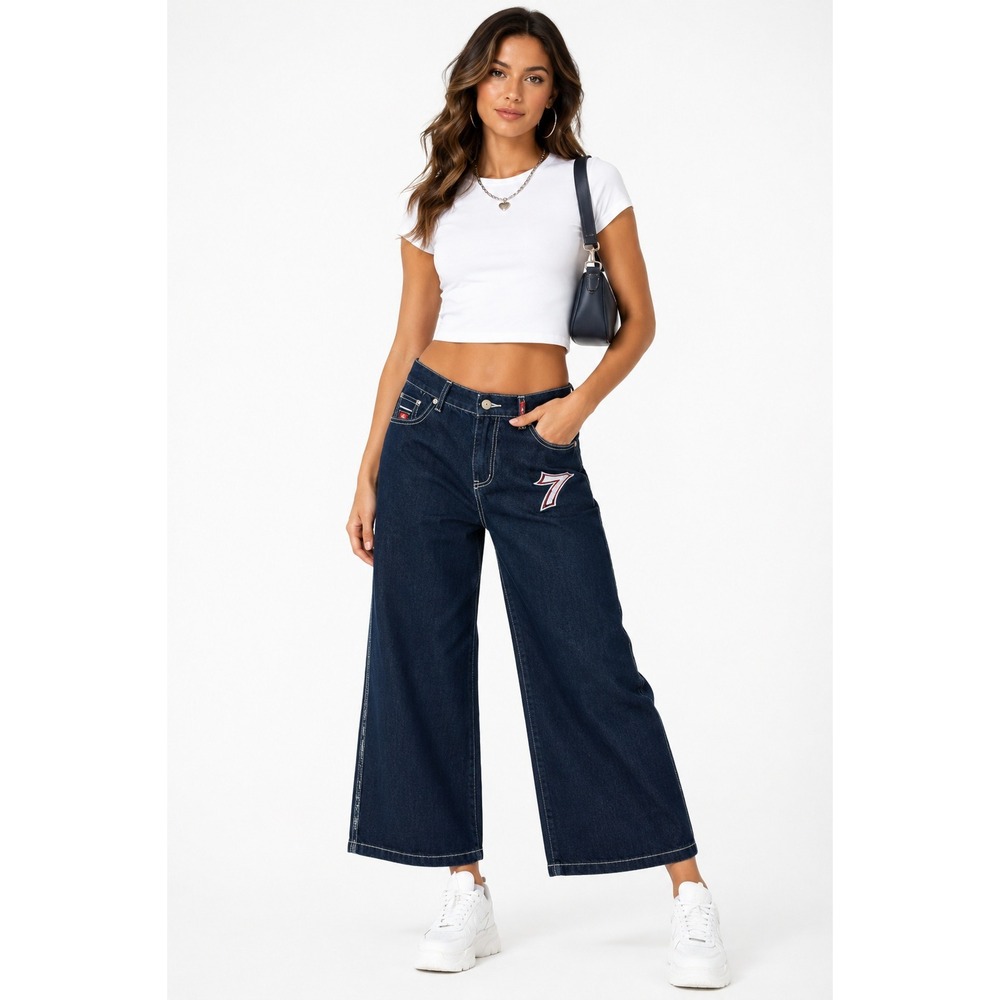 JNCO Women's Embroidered Y2K Streetwear Midβ Rise Wide Leg Denim Jeans Size 13